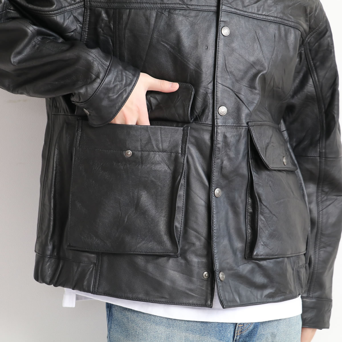 レザージャケット モデム デザイン リプロダクトレザーフライトジャケット 長袖 リサイクルレザー USEDレザー メンズ アウター ブルゾン