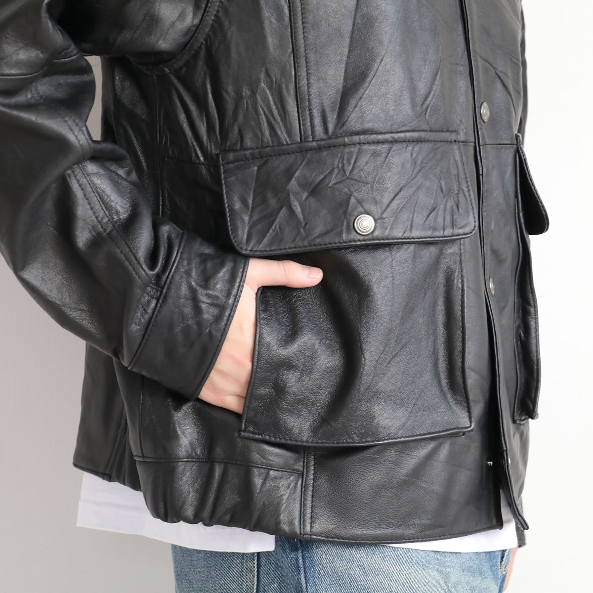 レザージャケット モデム デザイン リプロダクトレザーフライトジャケット 長袖 リサイクルレザー USEDレザー メンズ アウター ブルゾン