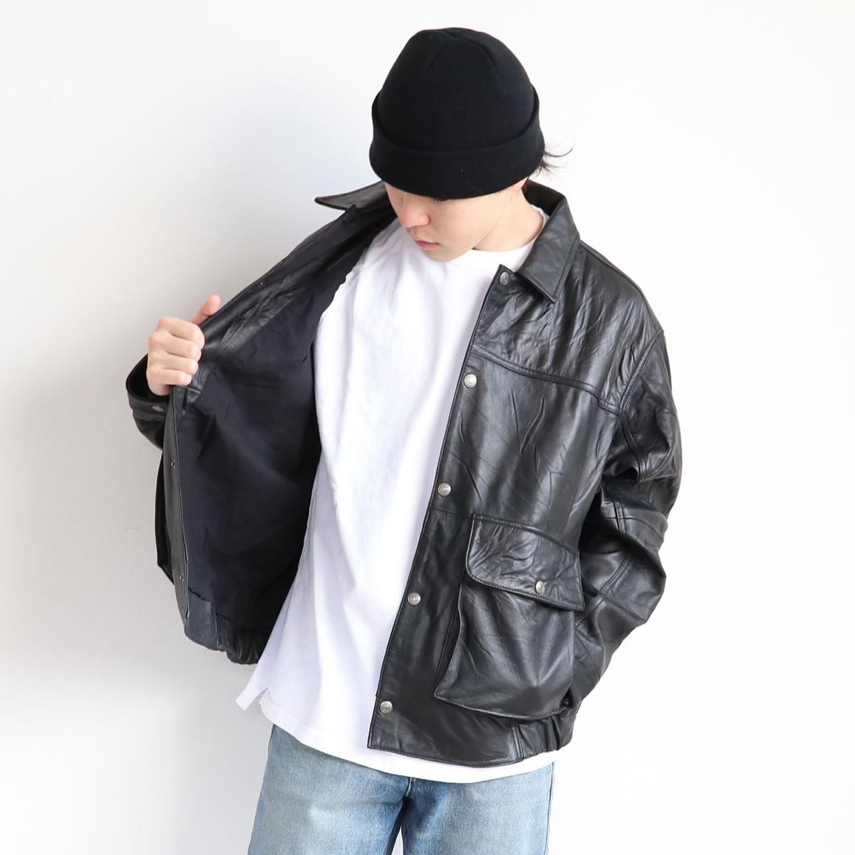 レザージャケット モデム デザイン リプロダクトレザーフライトジャケット 長袖 リサイクルレザー USEDレザー メンズ アウター ブルゾン
