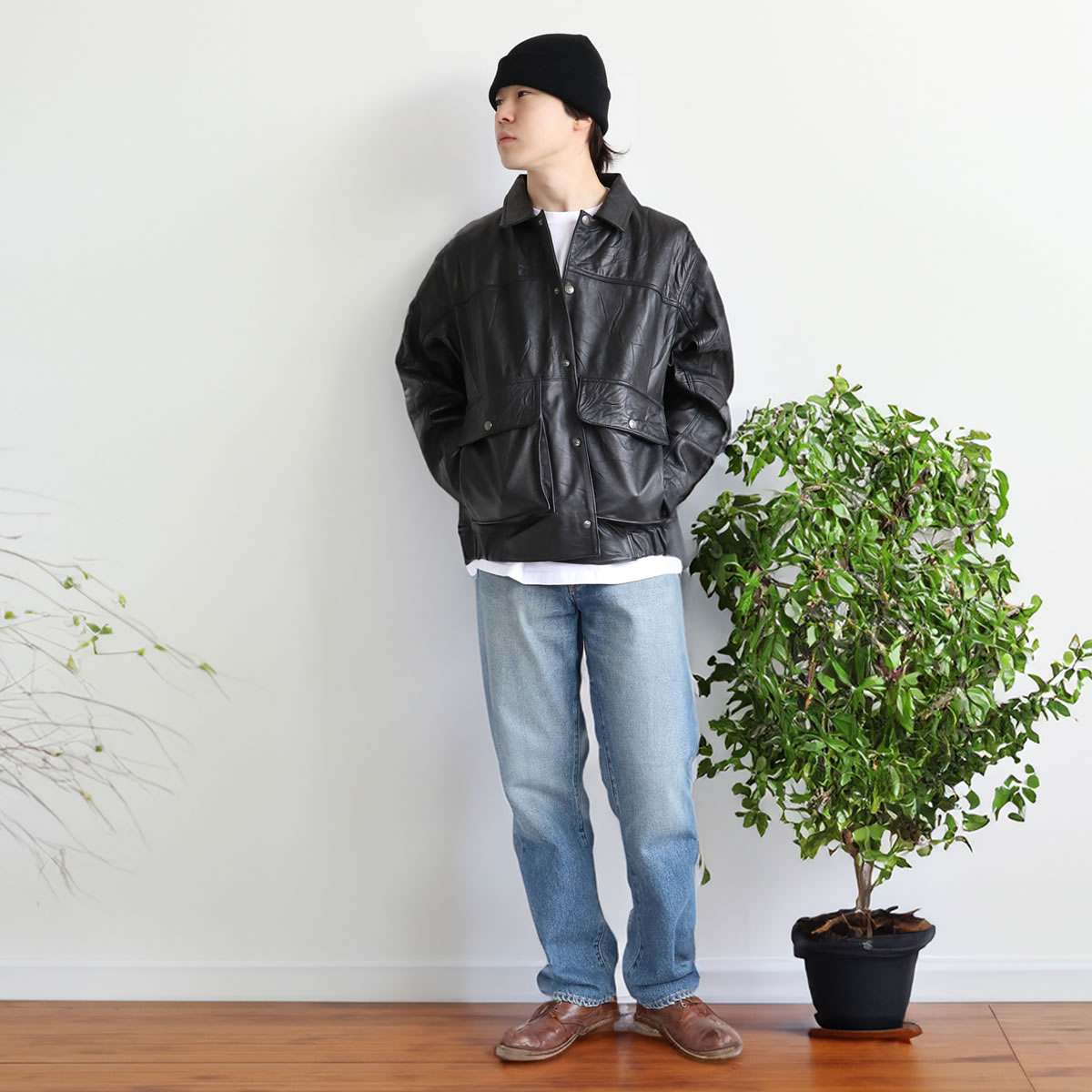 レザージャケット モデム デザイン リプロダクトレザーフライトジャケット 長袖 リサイクルレザー USEDレザー メンズ アウター ブルゾン