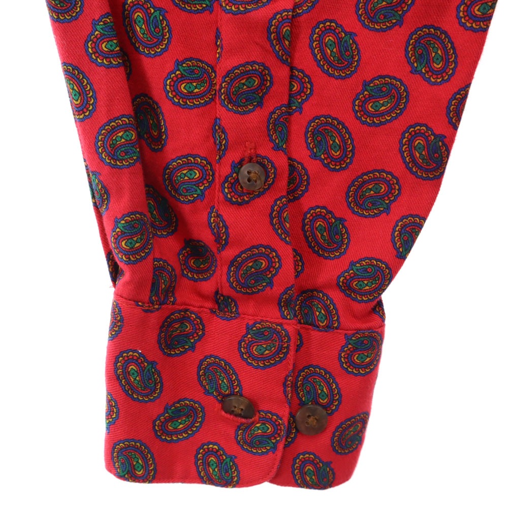 90s オールド 紺タグ ペイズリー柄 長袖 シャツ S レッド メンズ