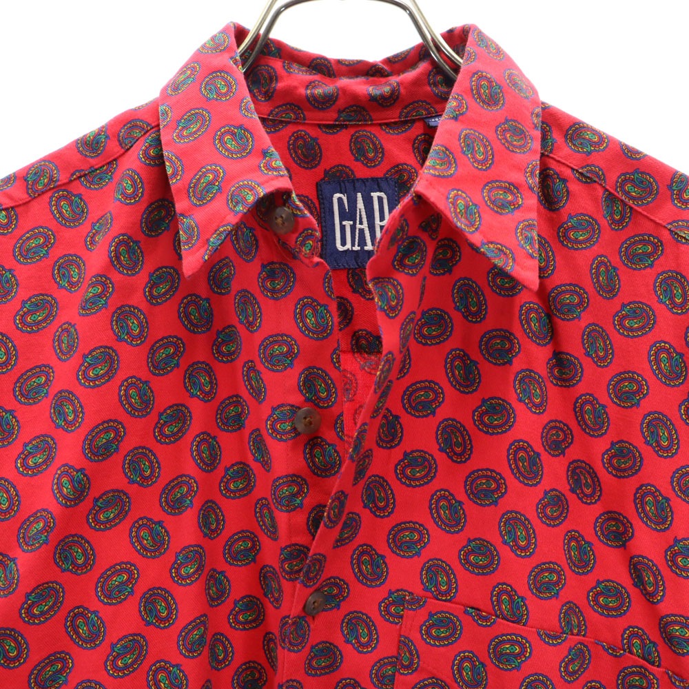 90s オールド 紺タグ ペイズリー柄 長袖 シャツ S レッド メンズ