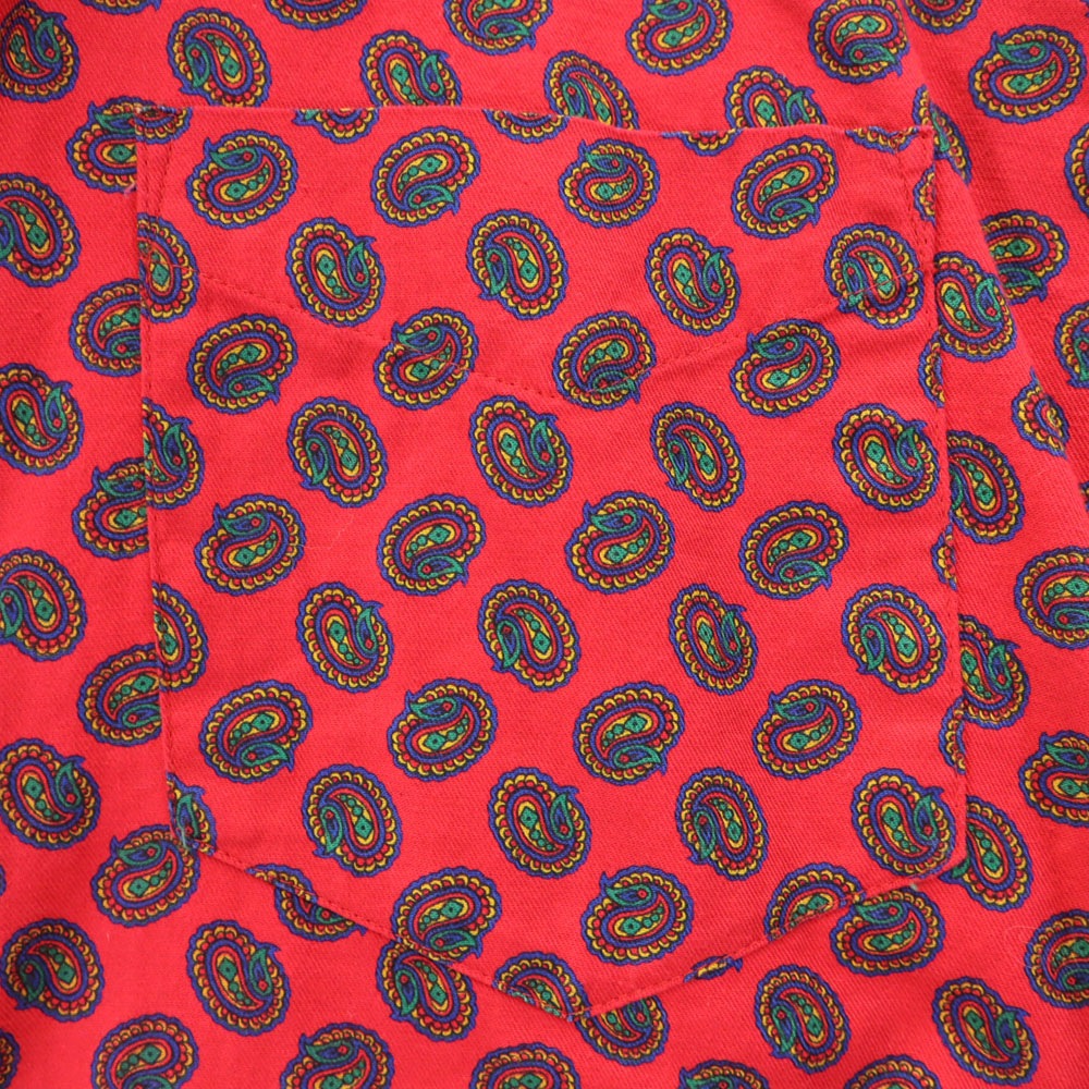 90s オールド 紺タグ ペイズリー柄 長袖 シャツ S レッド メンズ