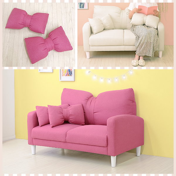 Qoo10] HAGIHARA リボン ソファ 2人掛け リボン型クッシ