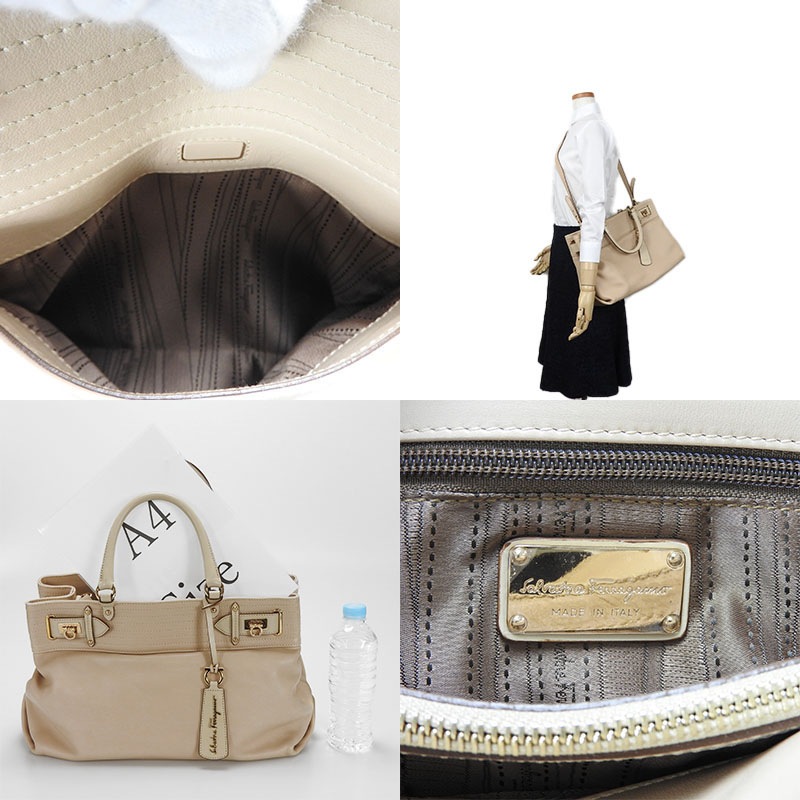 中古 サルヴァトーレフェラガモ Salvatore Ferragamo フェラガモ 2WAYハンドバッグ レザー ベージュ ショルダーバッグ ゴールド金具 ガンチーニ Hand Bag leathe 中古 サルヴァトーレフェラガモ Salvatore Ferragamo フェラガモ 2WAYハンドバッグ レザー ベージュ ショルダーバッグ ゴールド金具 ガンチーニ Hand Bag leathe