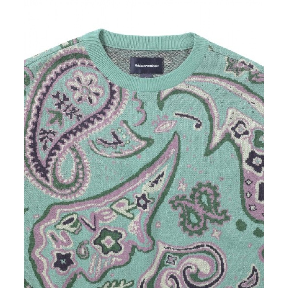 これは決してあんなものではない（これは決してそうではない）ペイズリージャカードニットセーターティール