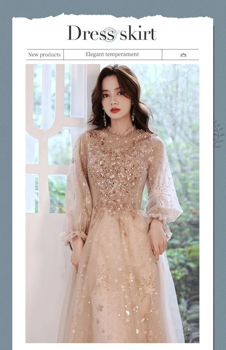 シャンパンカラードレス2025バンケット気質ホストロングバースデーパーティードレス シャンパンカラードレス2025バンケット気質ホストロングバースデーパーティードレス