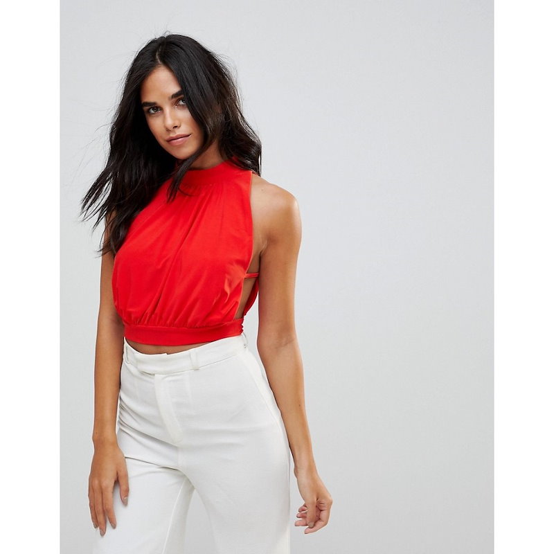 ラブ レディース トップス【Love High Neck Pleated Top With Tie Back】Blood orange ラブ レディース トップス【Love High Neck Pleated Top With Tie Back】Blood orange
