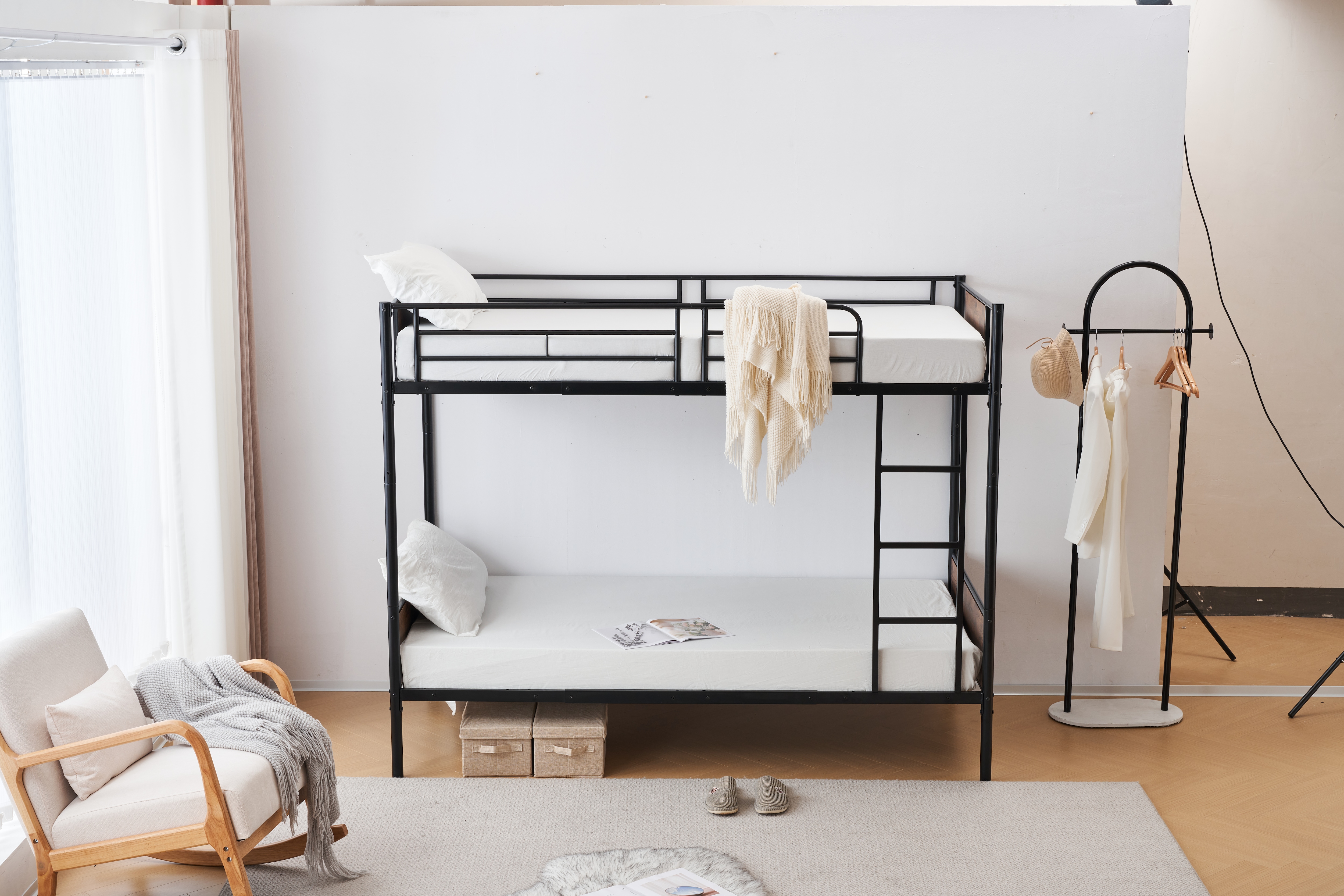 国内発送&送·料·無·料】【新品】ブラック二段ベッド シングルベッド