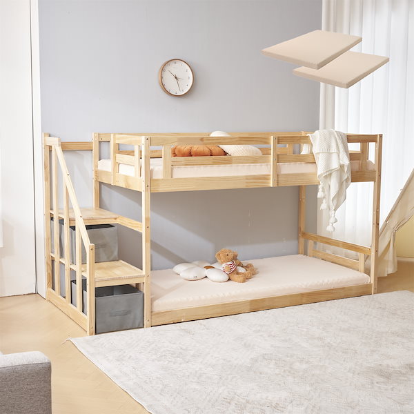 ロフトベッド 階段付き 親子ベッド ハイタイプ ロフト 木製ベッド 天然木重量G
