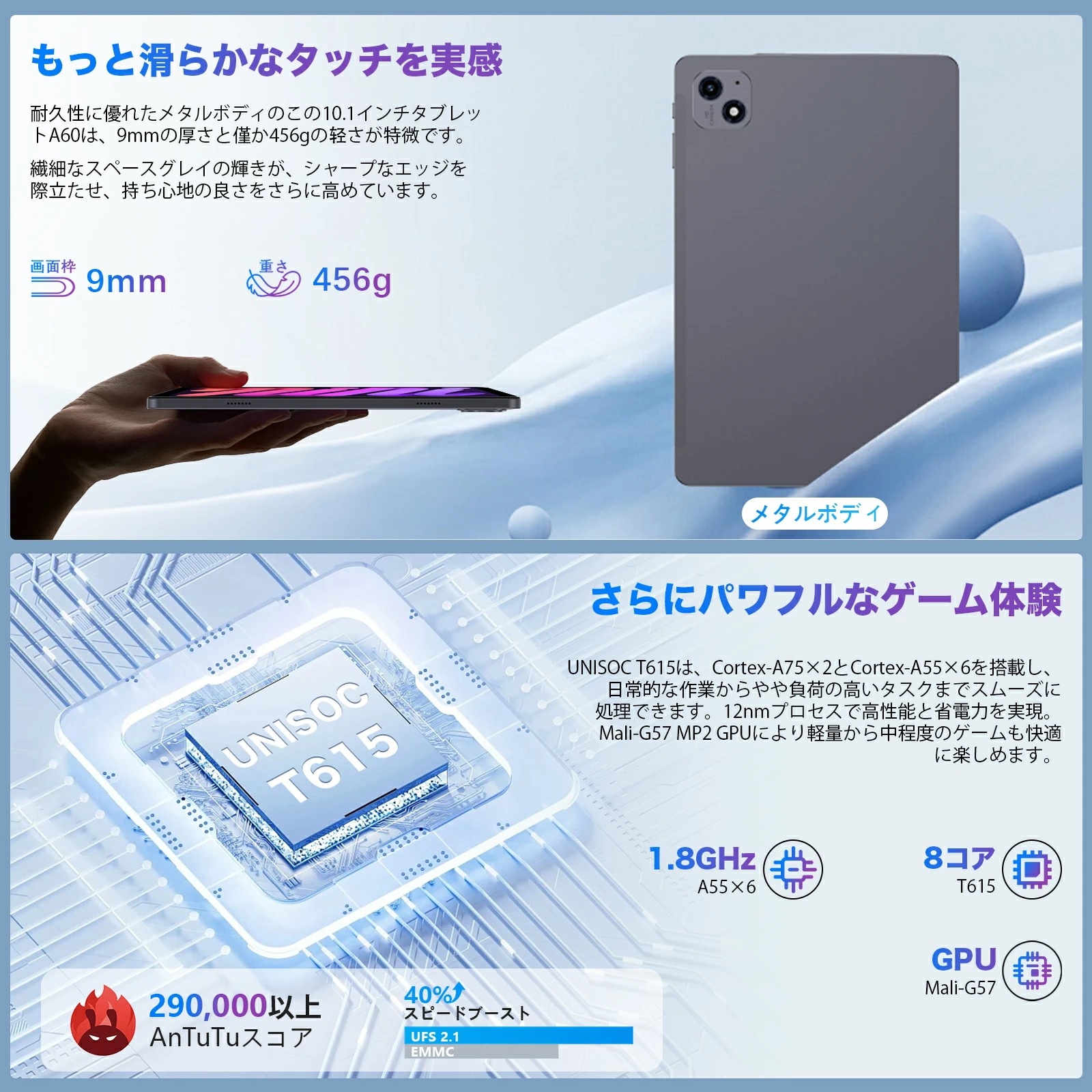 A60 タブレット 10インチ 【2025高性能モデル 16GB+128GB+1TB拡張】 Android 15 Wi-Fiモデル 8コアT615 1280*800 大画面 日本語説明書付_3
