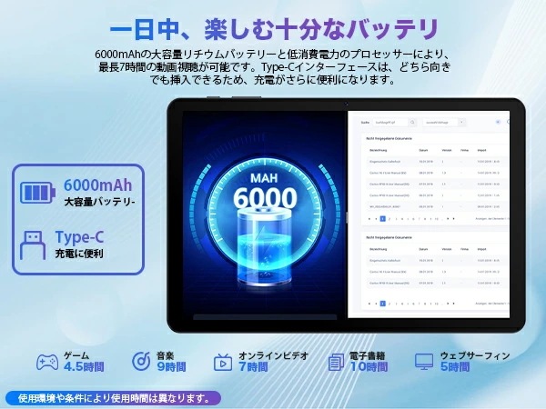 A60 タブレット 10インチ 【2025高性能モデル 16GB+128GB+1TB拡張】 Android 15 Wi-Fiモデル 8コアT615 1280*800 大画面 日本語説明書付_14