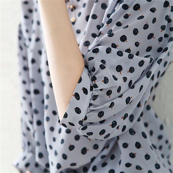 水玉 ブラウス Tシャツ トップス チュニック 夏 体型カバー レディース シフォン シャツ 春夏 フルーツ柄 水玉柄 丸首 柄シャツ 7分袖 おしゃれ 通勤 ゆったり 夏ブラウス 半袖シャツ 半袖