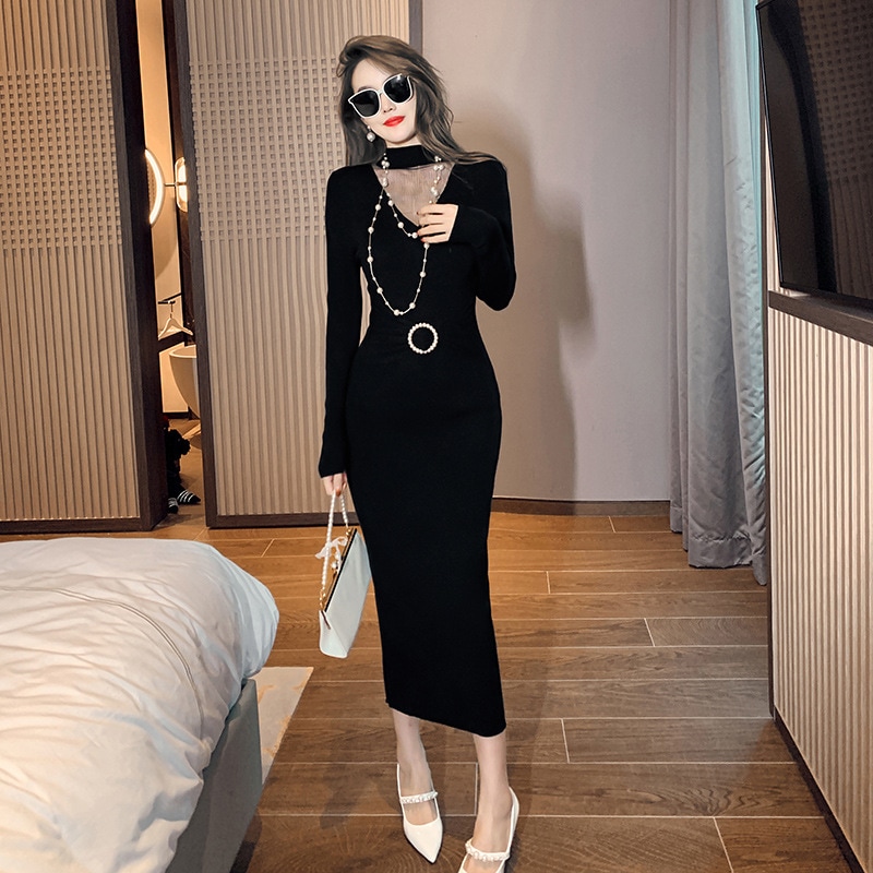 【Fellow 20％割】【JY.上品】 秋 ニットワンピース ロング タイト パーティードレス 着痩せ 大人 お呼ばれ 同窓会 披露宴 卒業式 結婚式 ウェディング 二次会 成人式