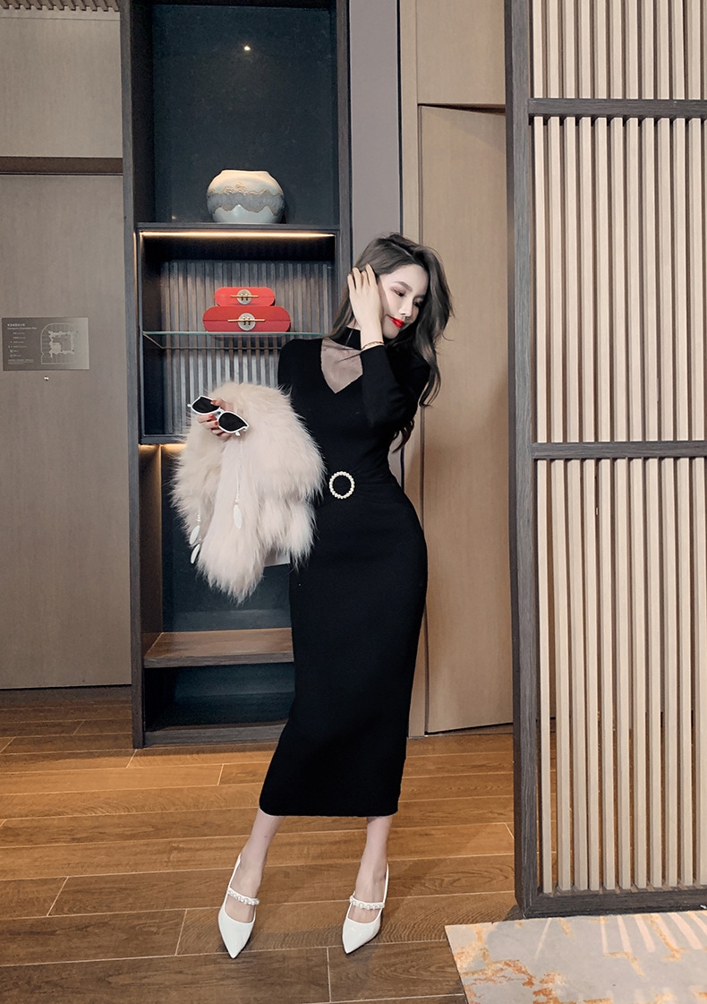 【Fellow 20％割】【JY.上品】 秋 ニットワンピース ロング タイト パーティードレス 着痩せ 大人 お呼ばれ 同窓会 披露宴 卒業式 結婚式 ウェディング 二次会 成人式