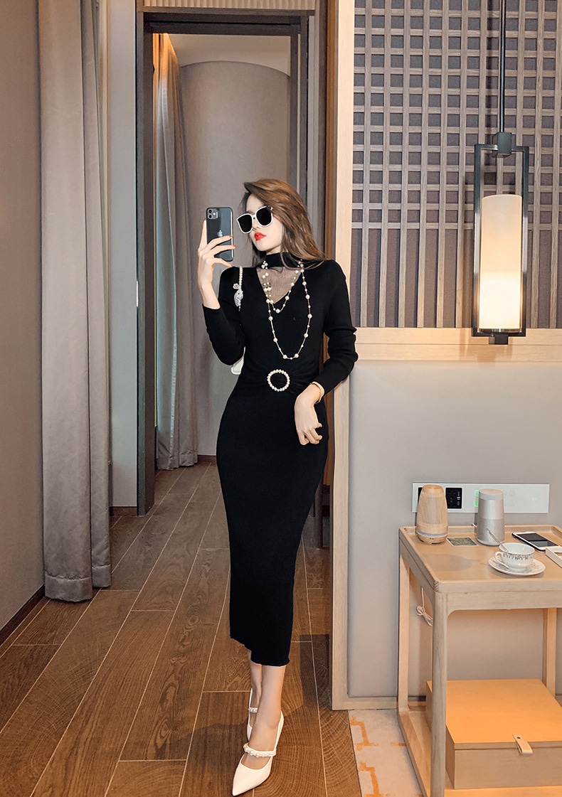 【Fellow 20％割】【JY.上品】 秋 ニットワンピース ロング タイト パーティードレス 着痩せ 大人 お呼ばれ 同窓会 披露宴 卒業式 結婚式 ウェディング 二次会 成人式