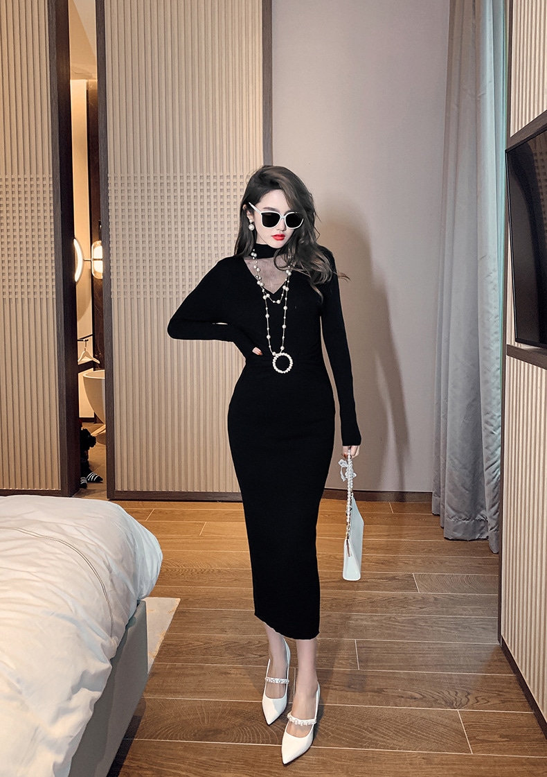 【Fellow 20％割】【JY.上品】 秋 ニットワンピース ロング タイト パーティードレス 着痩せ 大人 お呼ばれ 同窓会 披露宴 卒業式 結婚式 ウェディング 二次会 成人式