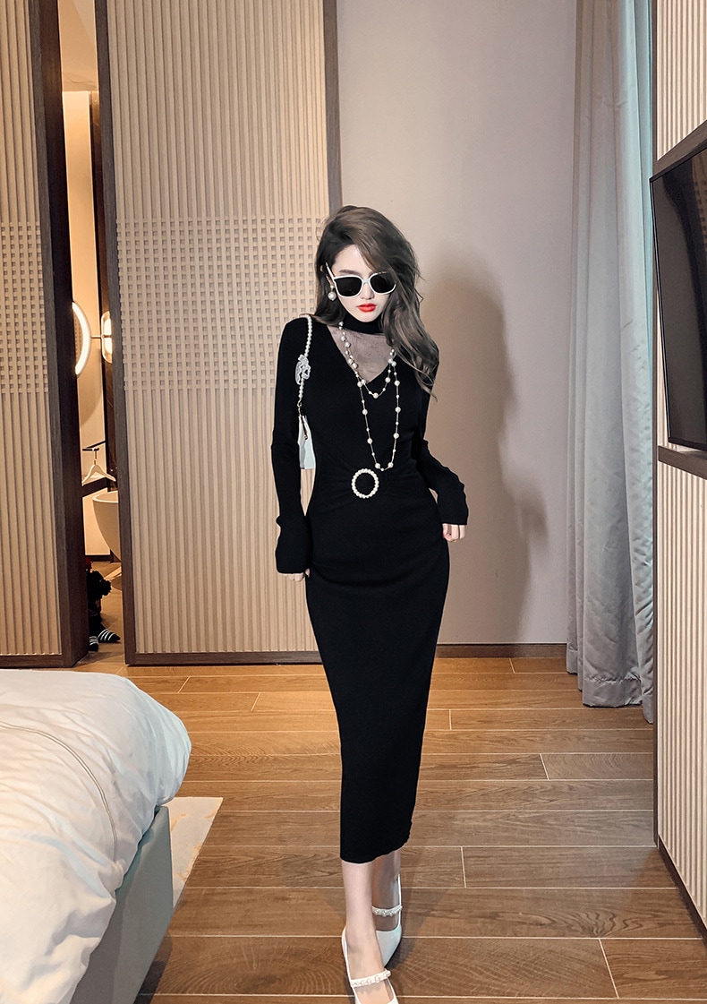 【Fellow 20％割】【JY.上品】 秋 ニットワンピース ロング タイト パーティードレス 着痩せ 大人 お呼ばれ 同窓会 披露宴 卒業式 結婚式 ウェディング 二次会 成人式