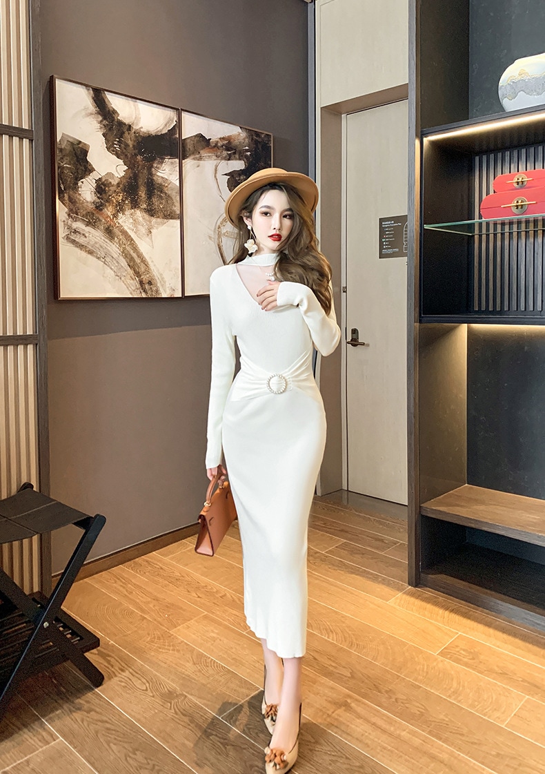 【Fellow 20％割】【JY.上品】 秋 ニットワンピース ロング タイト パーティードレス 着痩せ 大人 お呼ばれ 同窓会 披露宴 卒業式 結婚式 ウェディング 二次会 成人式