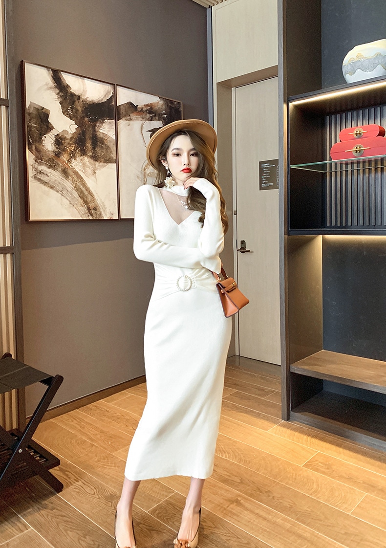 【Fellow 20％割】【JY.上品】 秋 ニットワンピース ロング タイト パーティードレス 着痩せ 大人 お呼ばれ 同窓会 披露宴 卒業式 結婚式 ウェディング 二次会 成人式