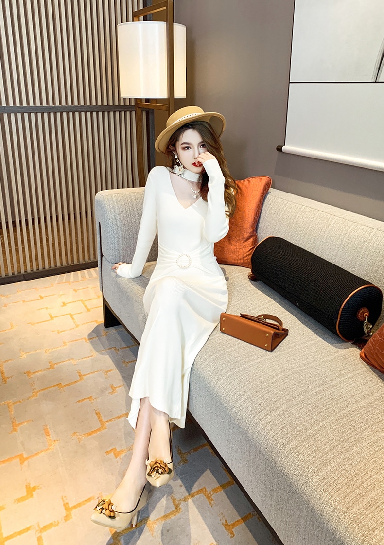 【Fellow 20％割】【JY.上品】 秋 ニットワンピース ロング タイト パーティードレス 着痩せ 大人 お呼ばれ 同窓会 披露宴 卒業式 結婚式 ウェディング 二次会 成人式