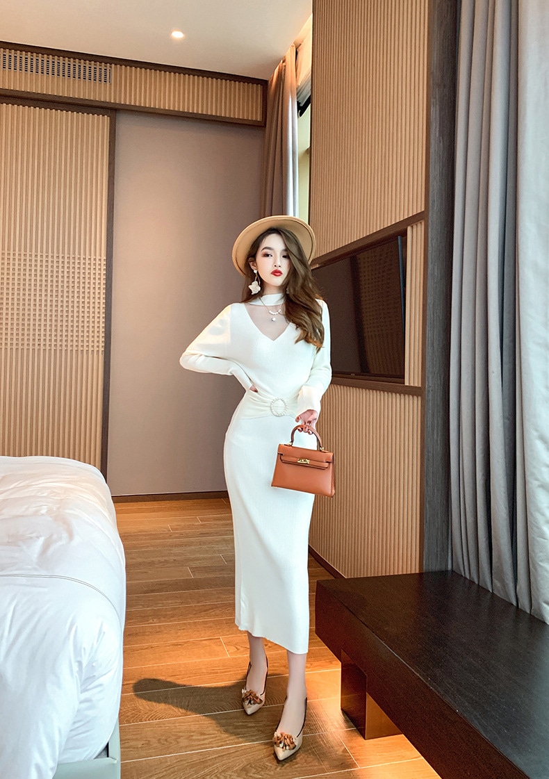 【Fellow 20％割】【JY.上品】 秋 ニットワンピース ロング タイト パーティードレス 着痩せ 大人 お呼ばれ 同窓会 披露宴 卒業式 結婚式 ウェディング 二次会 成人式