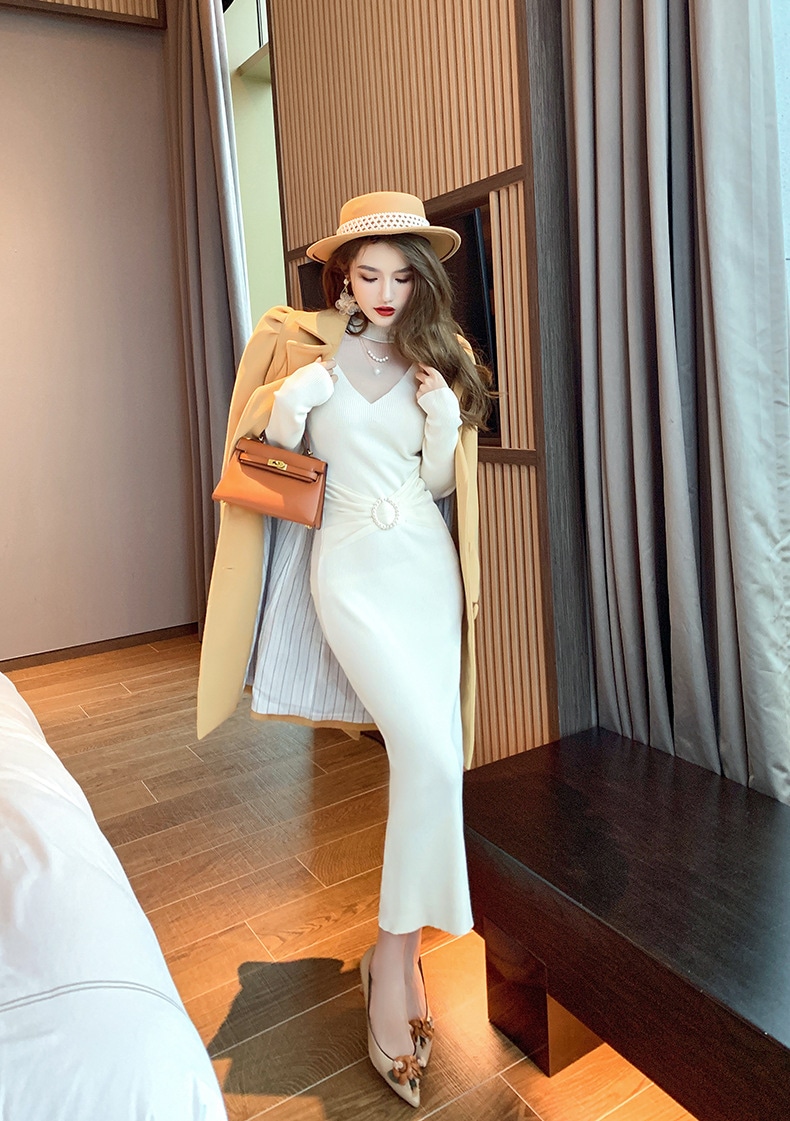 【Fellow 20％割】【JY.上品】 秋 ニットワンピース ロング タイト パーティードレス 着痩せ 大人 お呼ばれ 同窓会 披露宴 卒業式 結婚式 ウェディング 二次会 成人式