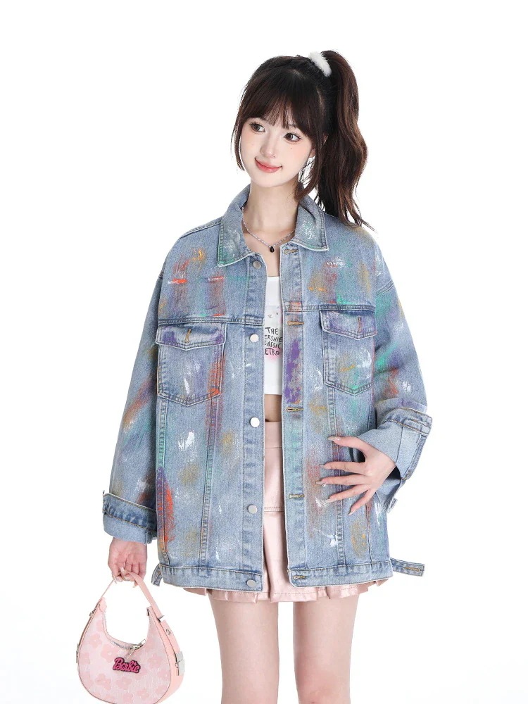 【急速出荷!】コーデに役立つ！デニムジャケット レディース 春と秋の新ラウンドネックミディアムデニムジャケット 韓国ファッション