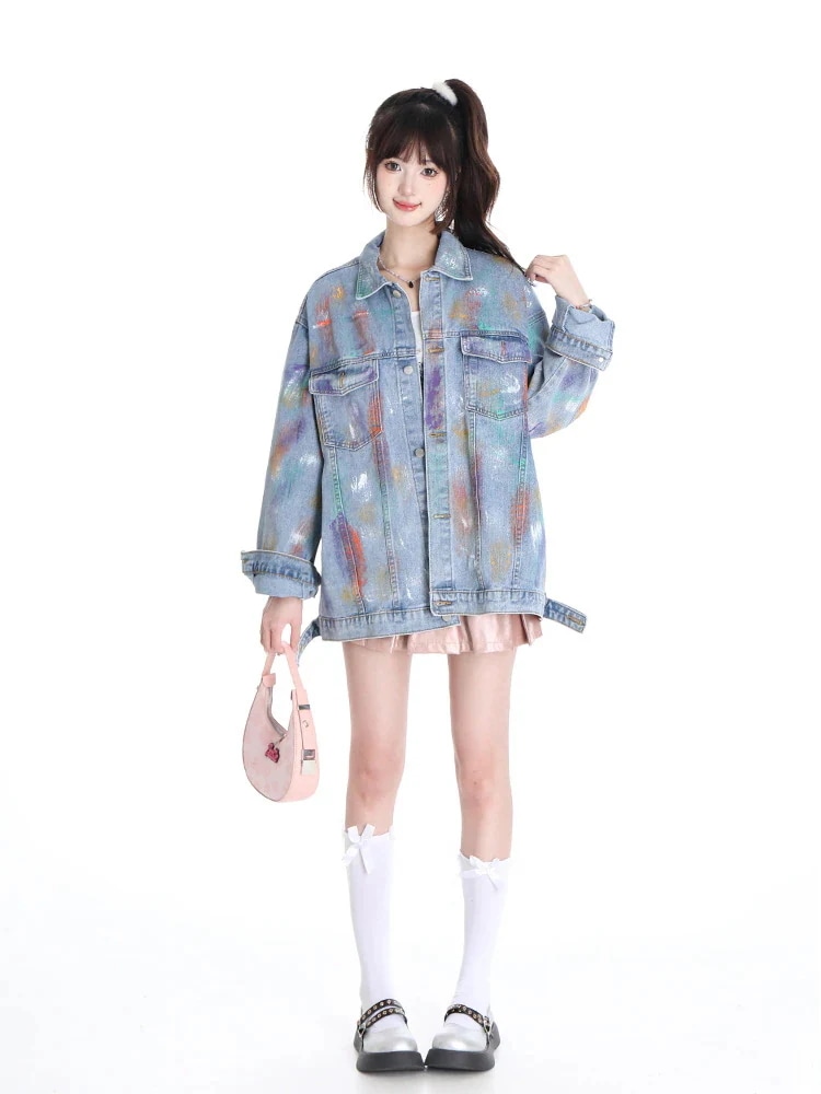 【急速出荷!】コーデに役立つ！デニムジャケット レディース 春と秋の新ラウンドネックミディアムデニムジャケット 韓国ファッション