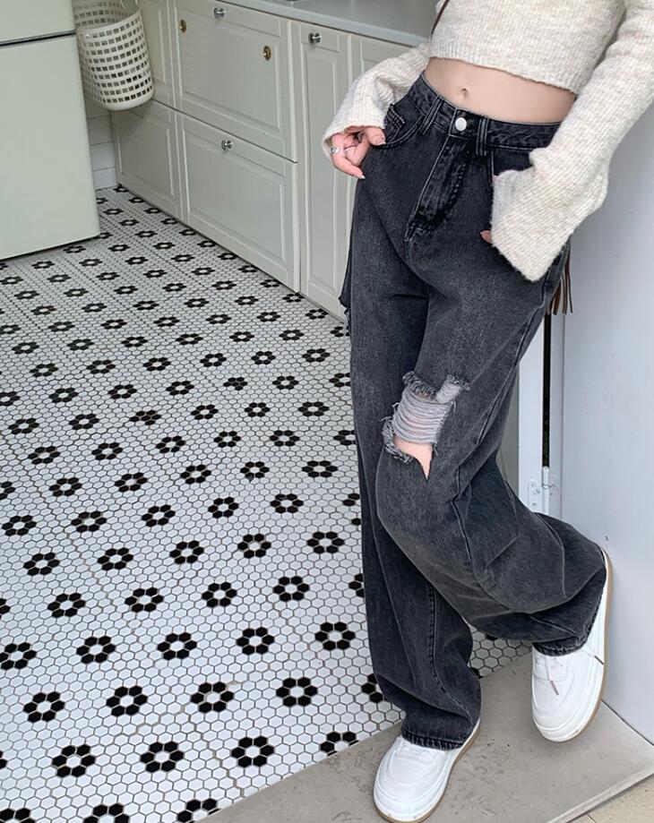 デニムパンツ レディース　ダメージ ワイドパンツ　ジーンズ ジーパン ゆるい クラッシュ　ヒゲ　ボトムス 大きいサイズ　 M L 2L　3L　4L　5L