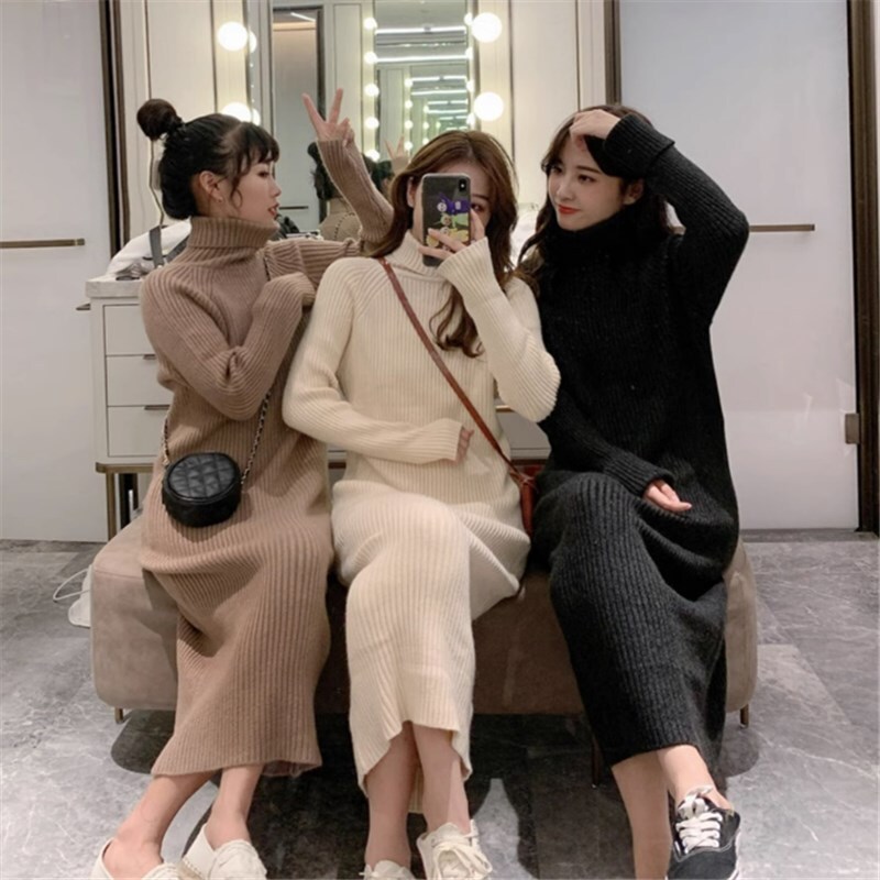 ワンピース ニットソー セーター ロングスカート ロング ロング丈 袖あり 長袖 タートルネック スリム 細身 かわいい 大人可愛い きれいめ シンプル カジュアル 大人 上品 おしゃれ 主役級