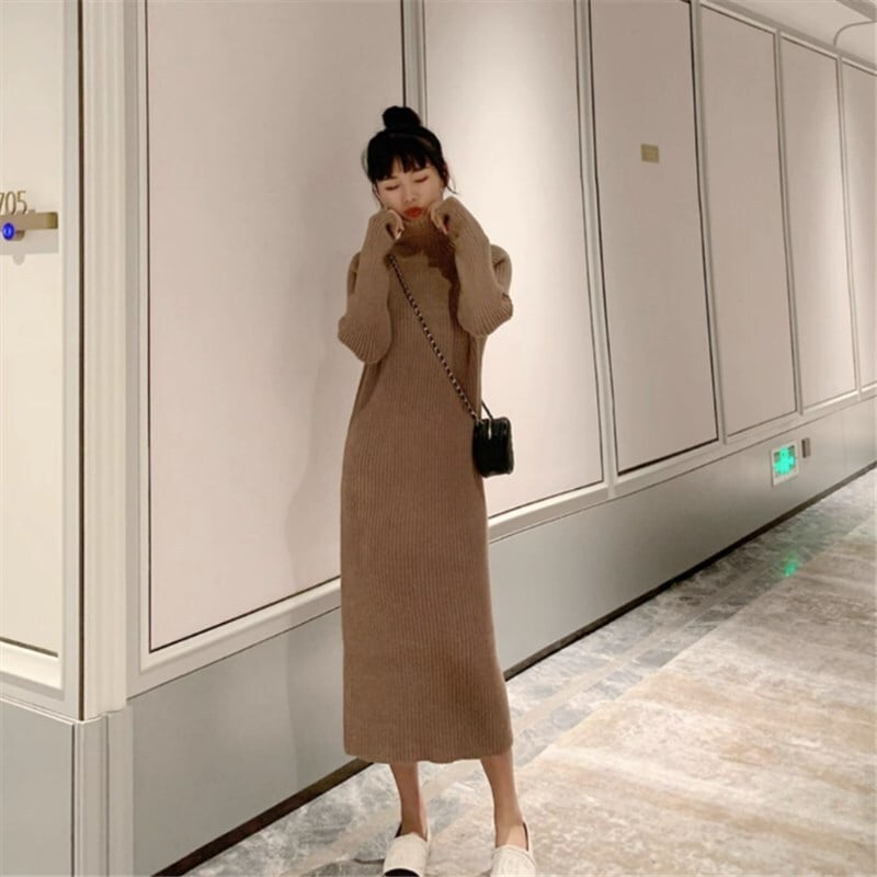 ワンピース ニットソー セーター ロングスカート ロング ロング丈 袖あり 長袖 タートルネック スリム 細身 かわいい 大人可愛い きれいめ シンプル カジュアル 大人 上品 おしゃれ 主役級