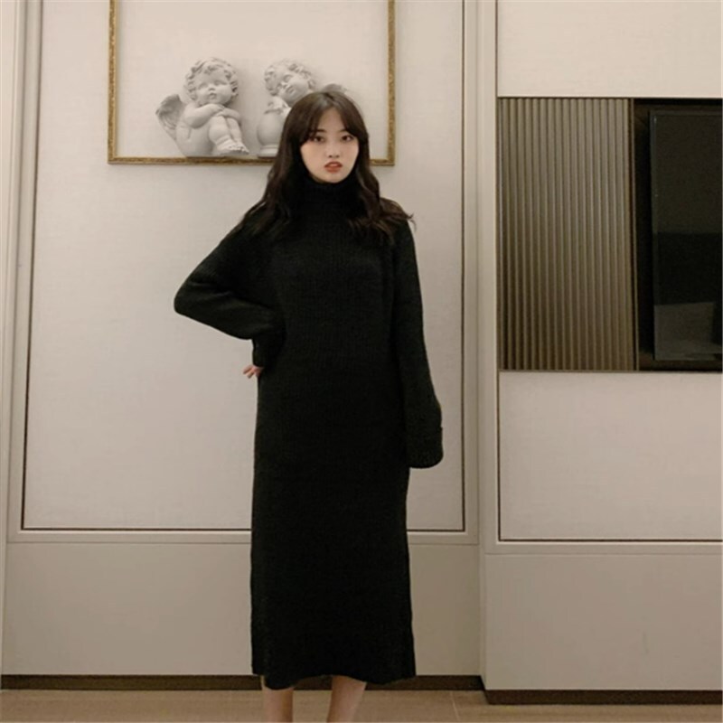 ワンピース ニットソー セーター ロングスカート ロング ロング丈 袖あり 長袖 タートルネック スリム 細身 かわいい 大人可愛い きれいめ シンプル カジュアル 大人 上品 おしゃれ 主役級