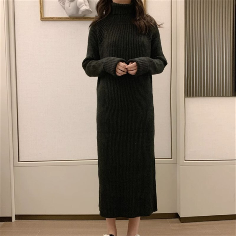 ワンピース ニットソー セーター ロングスカート ロング ロング丈 袖あり 長袖 タートルネック スリム 細身 かわいい 大人可愛い きれいめ シンプル カジュアル 大人 上品 おしゃれ 主役級