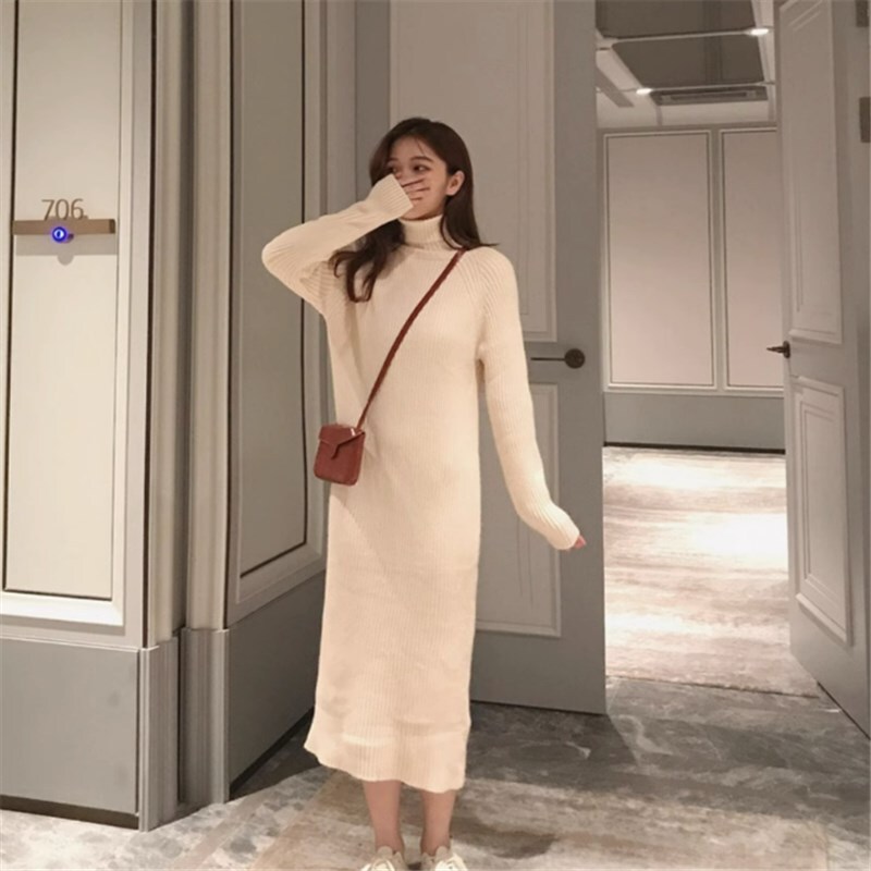 ワンピース ニットソー セーター ロングスカート ロング ロング丈 袖あり 長袖 タートルネック スリム 細身 かわいい 大人可愛い きれいめ シンプル カジュアル 大人 上品 おしゃれ 主役級