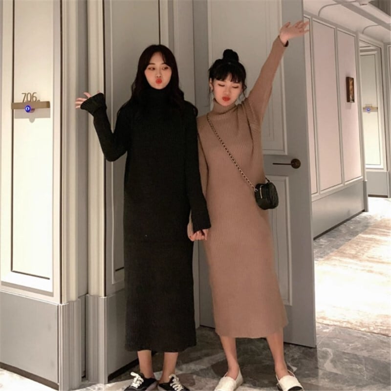 ワンピース ニットソー セーター ロングスカート ロング ロング丈 袖あり 長袖 タートルネック スリム 細身 かわいい 大人可愛い きれいめ シンプル カジュアル 大人 上品 おしゃれ 主役級