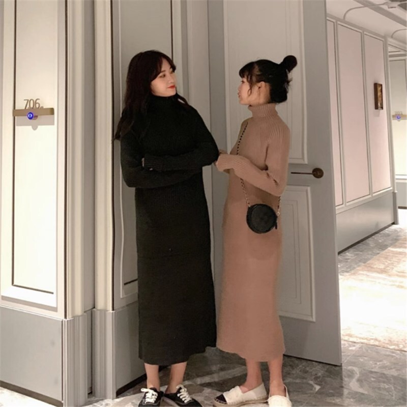 ワンピース ニットソー セーター ロングスカート ロング ロング丈 袖あり 長袖 タートルネック スリム 細身 かわいい 大人可愛い きれいめ シンプル カジュアル 大人 上品 おしゃれ 主役級