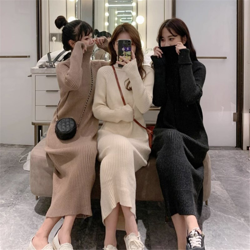ワンピース ニットソー セーター ロングスカート ロング ロング丈 袖あり 長袖 タートルネック スリム 細身 かわいい 大人可愛い きれいめ シンプル カジュアル 大人 上品 おしゃれ 主役級