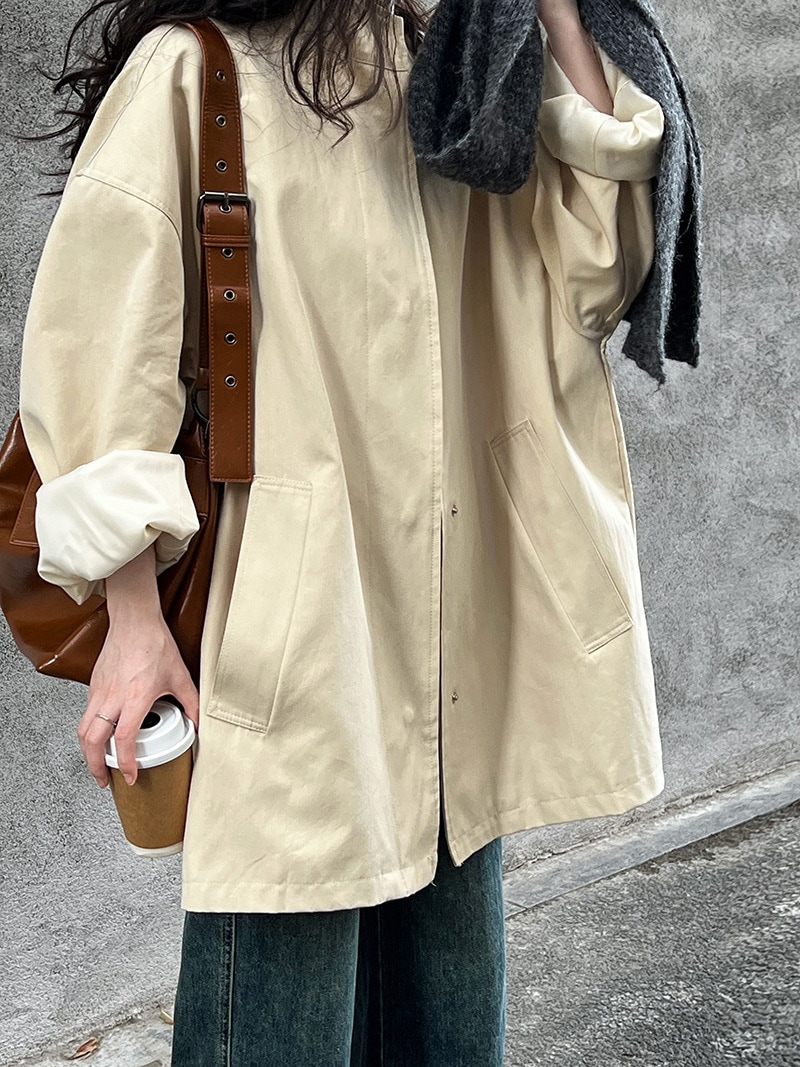 大人っぽチェスターコート 気質のシニア感覚スタンドアップカラートレンチコートの女性怠惰な風のミニマリストジャケット 冬アウター ロング トレンチコート レディース 韓国 通勤