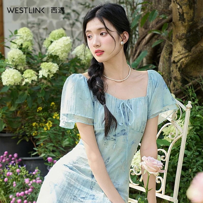 【急速出荷!】ブルー ガーデンテイストワンピース 2025夏 フリルスリーブ バタフライプリント スクエアネック マーメイドシルエット ワンピース ワンピース レディース ロングワンピース ワンピース 【急速出荷!】ブルー ガーデンテイストワンピース 2025夏 フリルスリーブ バタフライプリント スクエアネック マーメイドシルエット ワンピース ワンピース レディース ロングワンピース ワンピース