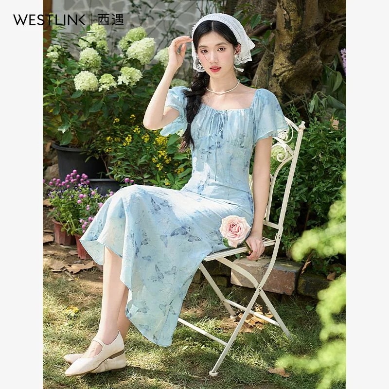 【急速出荷!】ブルー ガーデンテイストワンピース 2025夏 フリルスリーブ バタフライプリント スクエアネック マーメイドシルエット ワンピース ワンピース レディース ロングワンピース ワンピース 【急速出荷!】ブルー ガーデンテイストワンピース 2025夏 フリルスリーブ バタフライプリント スクエアネック マーメイドシルエット ワンピース ワンピース レディース ロングワンピース ワンピース