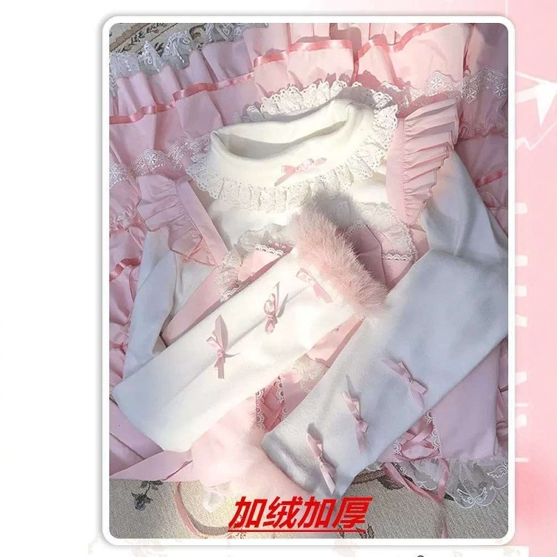 Lolita秋冬ベルベットは保温を厚くしてロリータかわいい百合にjsk柔らかいモチモチ純色シャツを配合します