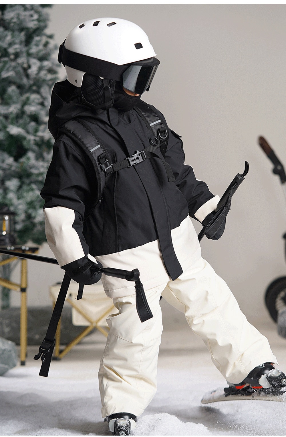 スノーボードウェア 2024 2025 キッズ 子供 ベビー服 単品 ジャケット アウター トップス 黒白 スノボウェア スノボー スキーウェア 防寒着 韓国風 女の子 男の子 こどもウェア