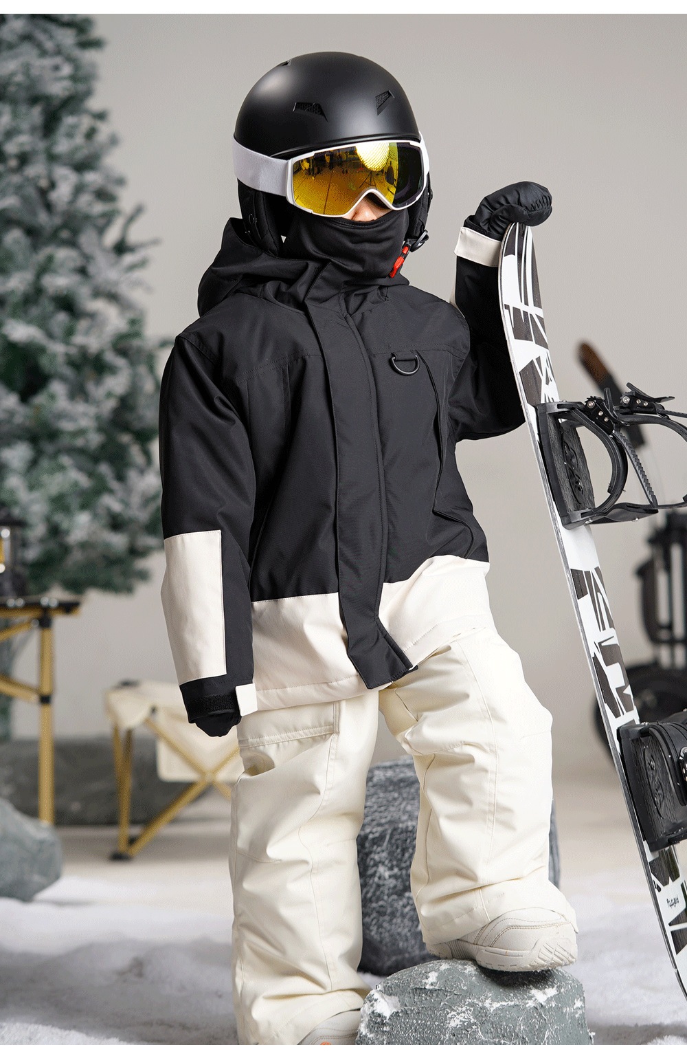 スノーボードウェア 2024 2025 キッズ 子供 ベビー服 単品 ジャケット アウター トップス 黒白 スノボウェア スノボー スキーウェア 防寒着 韓国風 女の子 男の子 こどもウェア