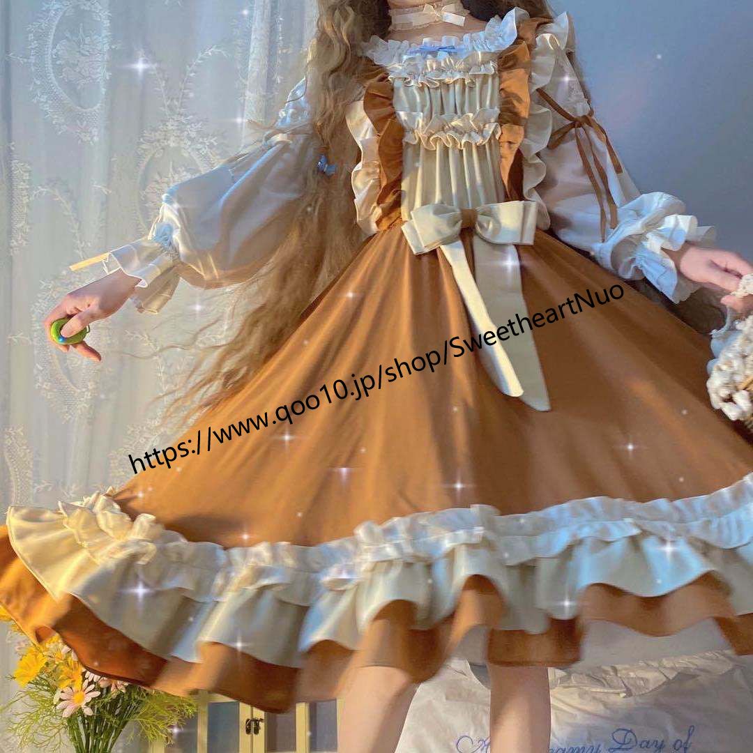 取り外し可能なバブルスリーブワンピース国風新トレンドポンポンプリンセススカートクリスマスハロウィン コスプレ スカート ロリスーツ ロリ可愛 メイド服 二次元 学園祭 文化祭