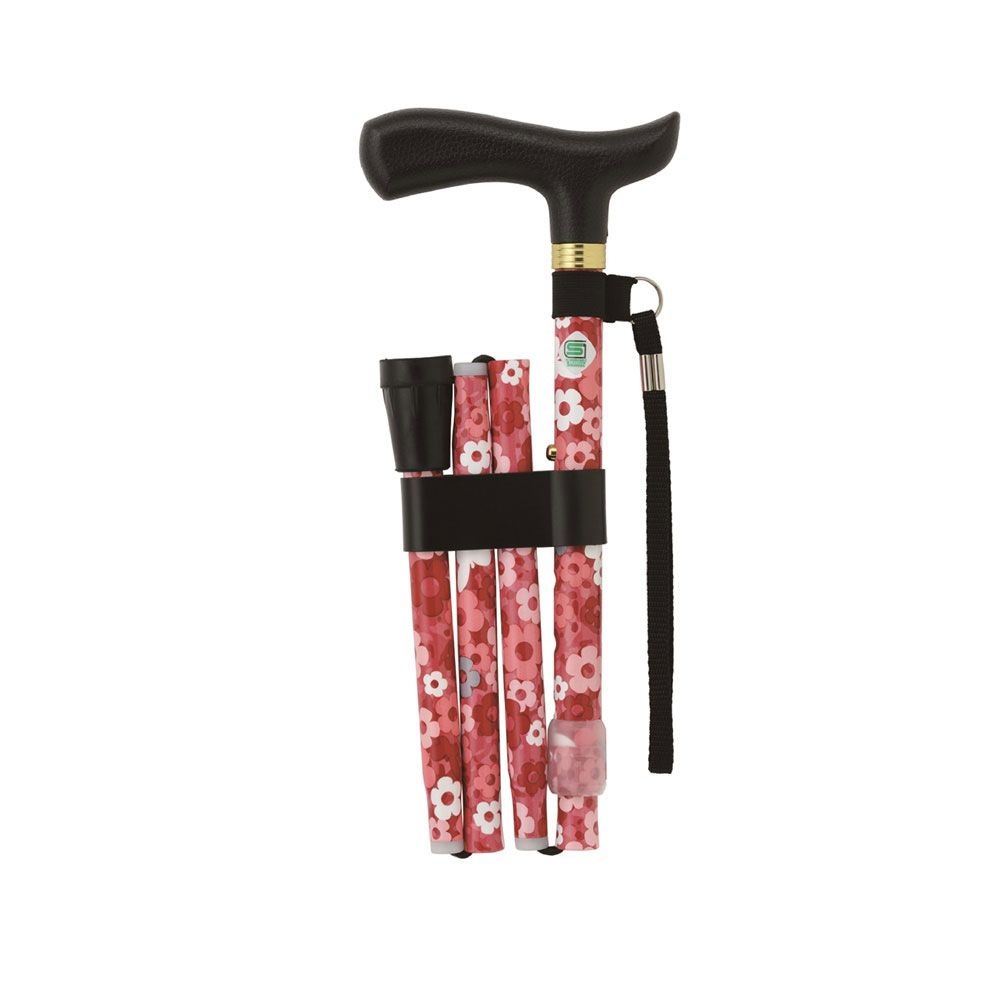 ナカバヤシ エコノミータイプ 花柄折りたたみ式ステッキ 花柄レッド RQS-E012FR ナカバヤシ エコノミータイプ 花柄折りたたみ式ステッキ 花柄レッド RQS-E012FR