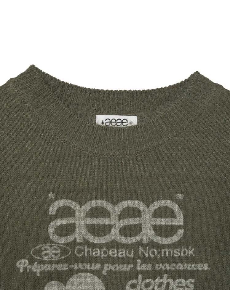 【aeae】 WEB LOGO HAIRY KNIT : KHAKI