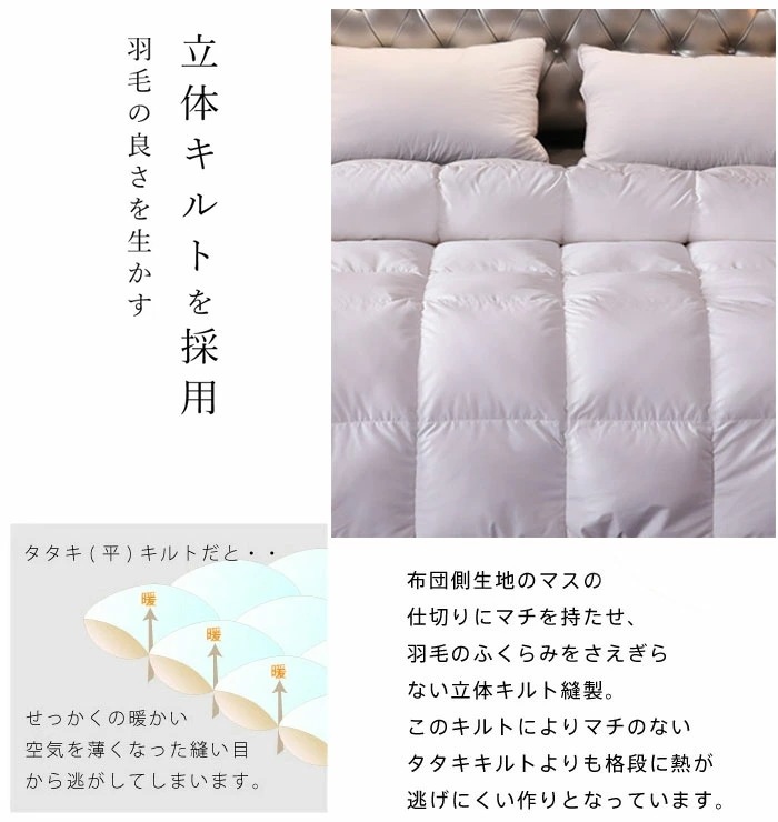【期間限定！】羽毛布団 マザーグースダウン95％ 綿100％ キング 200x230cm 敏感肌 立体キルト掛け布団 防ダニ 防カビ 抗菌 消臭 防臭 羽毛 寝具 布団 ふとん 掛け布団 掛ふとん 暖