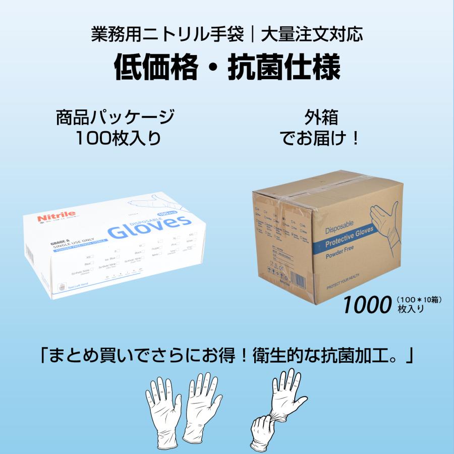 ニトリル手袋 厚手抗菌 1000枚使い捨て手袋 プロ仕様 耐油・耐久 食品衛生法適合 パウダーフリー 業務用 調理用 介護用_4