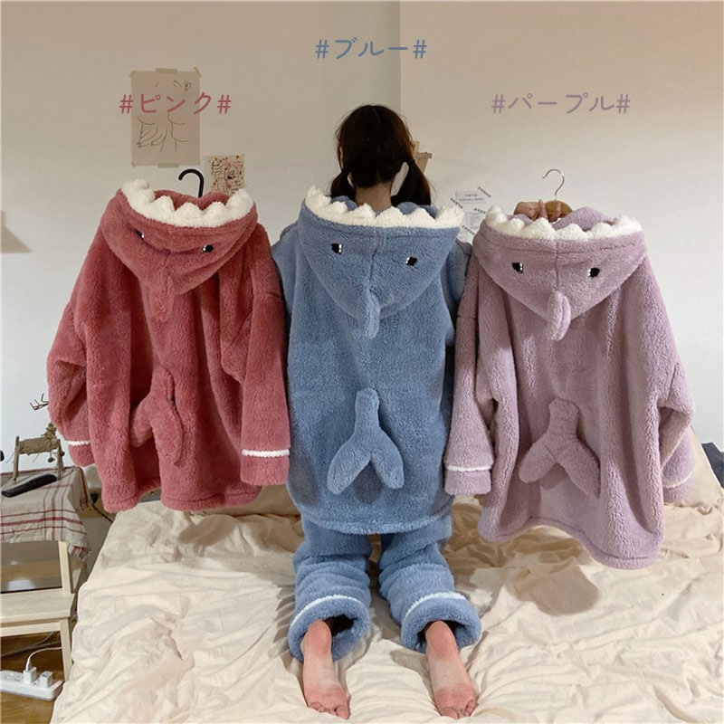 レディース もこもこパジャマ サメ 上下セット 長袖 ふわふわ フード付き 大人用 ハロウィン お祭り イベント コスプレ 学園祭 文化祭 結婚式二次会 宴会 部屋着に 可愛い ウエア かわ